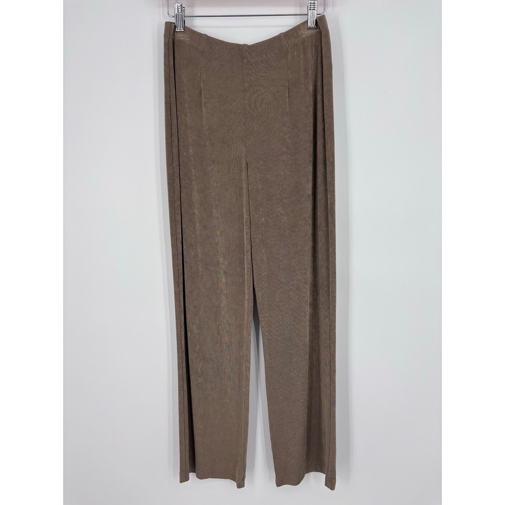 Chico's Travelers Collection Ribbed Knit Straight Leg Pants Women Size 1 Brown